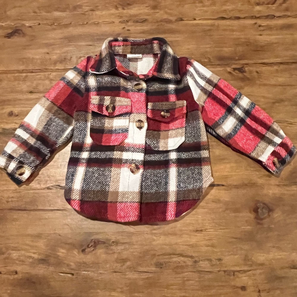 Boutique red plaid flannel shacket 2XS 6-12m